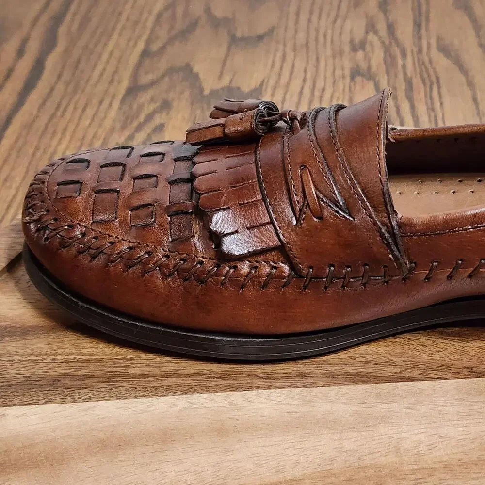 Giorgio Brutini Shoes Mens Size 10 Brown Leather Tassel Woven Slip On Dress